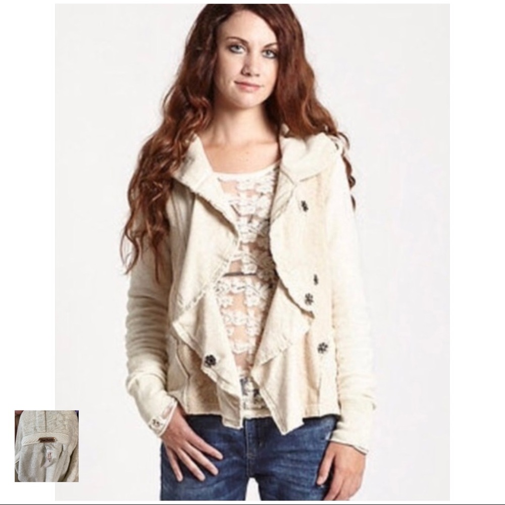 FREE PEOPLE Oatmeal Clementine Lace Inset Jacket